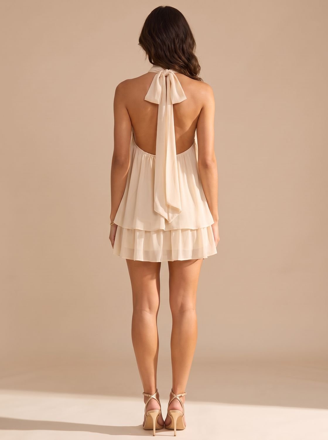 Women's Halter Neck Layered Pleated Mini Dress