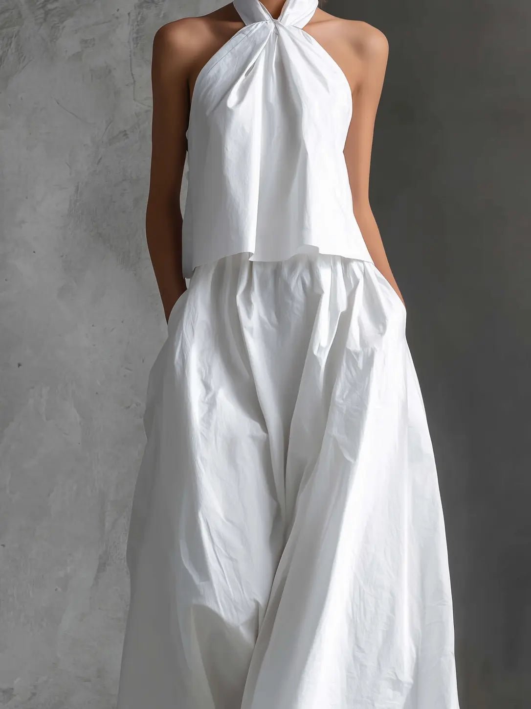 Women's Halter-Neck Linen Two-Piece Maxi Skirt Set
