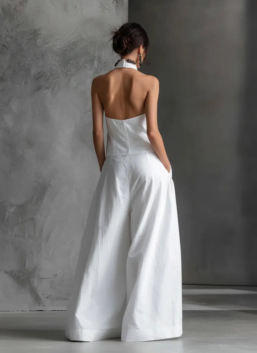 Women's Halter-Neck Linen Two-Piece Maxi Skirt Set