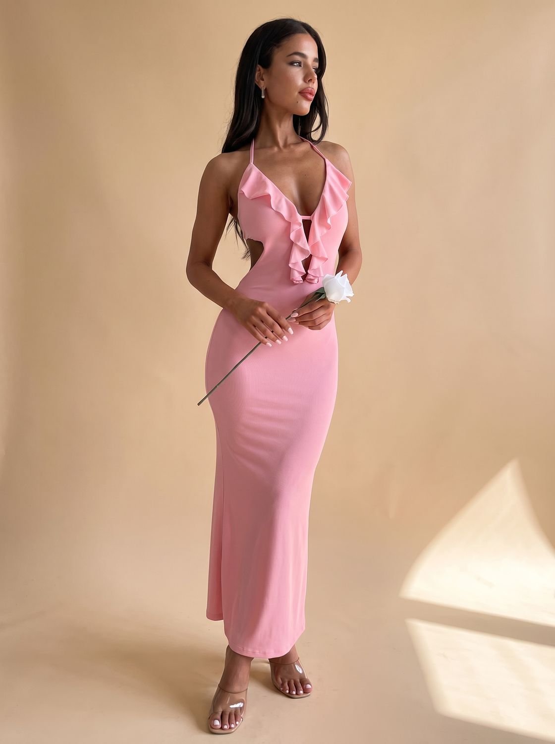 Women's Halter-Neck Ruffle Bodycon Maxi Dress