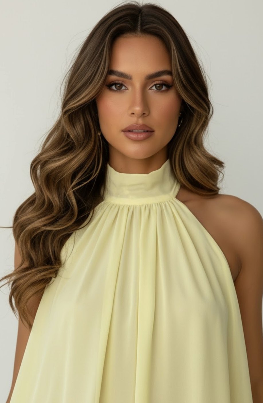 Women's Halter-Neck Tiered Ruffle Chiffon Mini Dress
