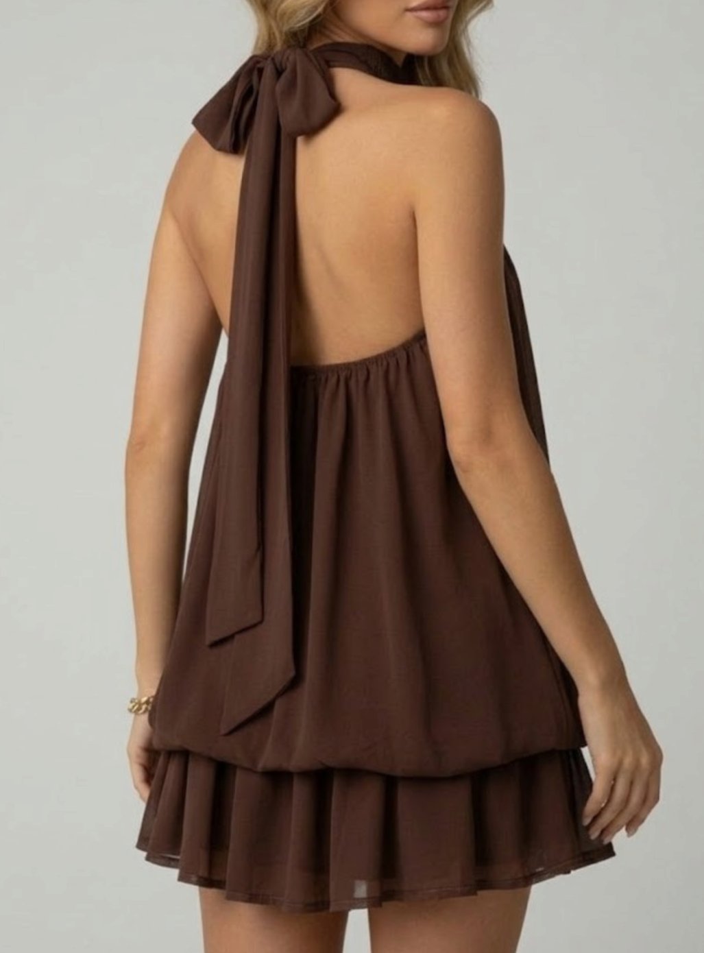 Women's Halter-Neck Tiered Ruffle Chiffon Mini Dress