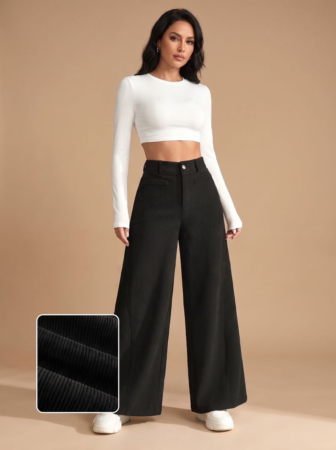 Women's High-Waist Corduroy Wide-Leg Tailored Pants