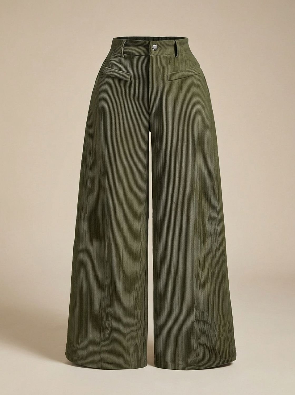 Women's High-Waist Corduroy Wide-Leg Tailored Pants - Green