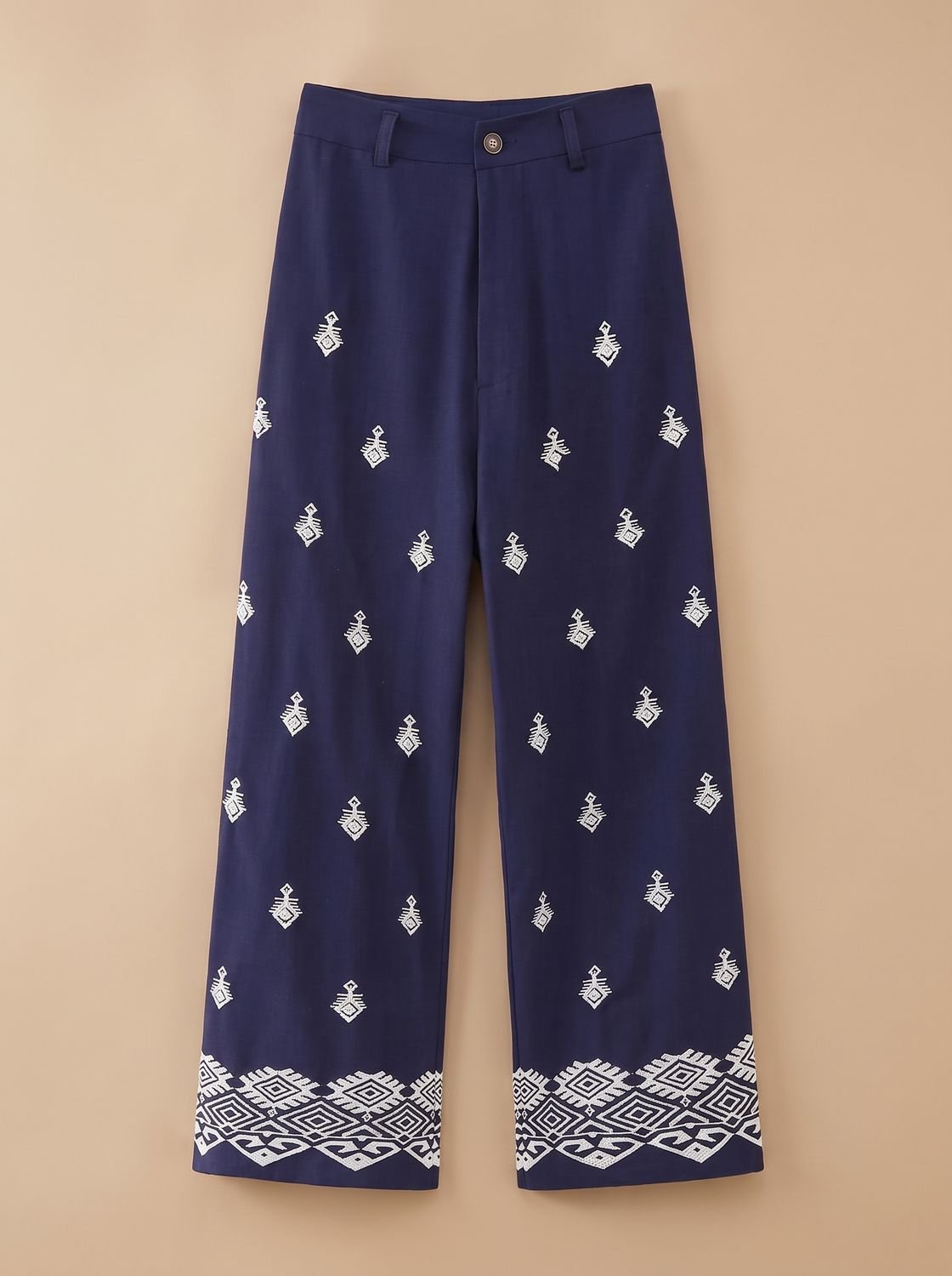 Women's High-Waist Embroidered Wide Leg Trouser Pants - Blue