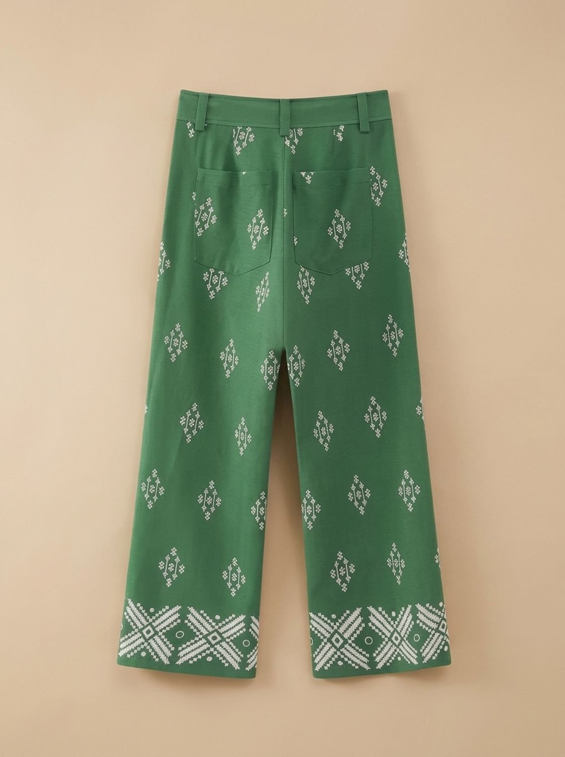 Women's High-Waist Embroidered Wide Leg Trouser Pants