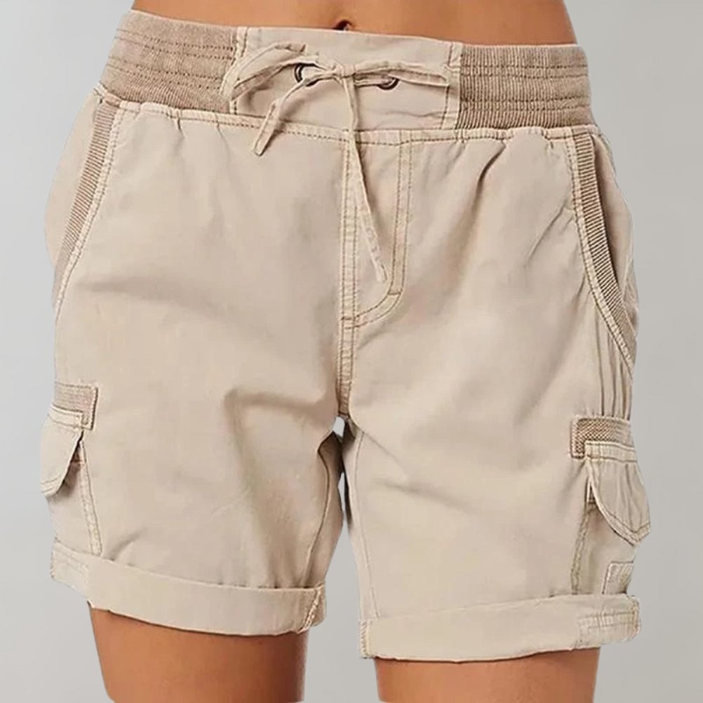 Women's High-Waist Linen Cargo Shorts - Beige