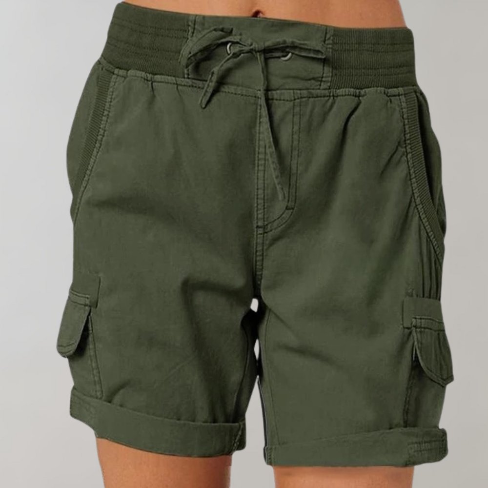 Women's High-Waist Linen Cargo Shorts - Legergroen