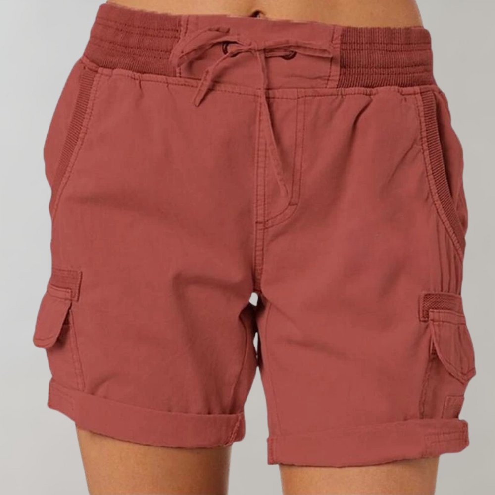 Women's High-Waist Linen Cargo Shorts - Rood