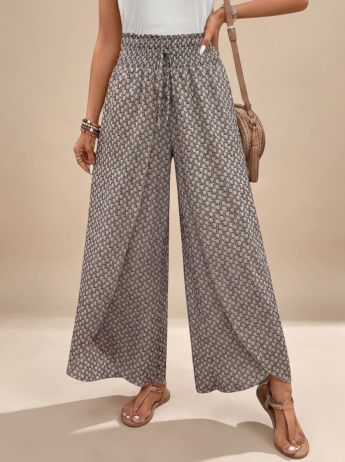 Women's High-Waist Patterned Wide-Leg Palazzo Pants - Ghost Print
