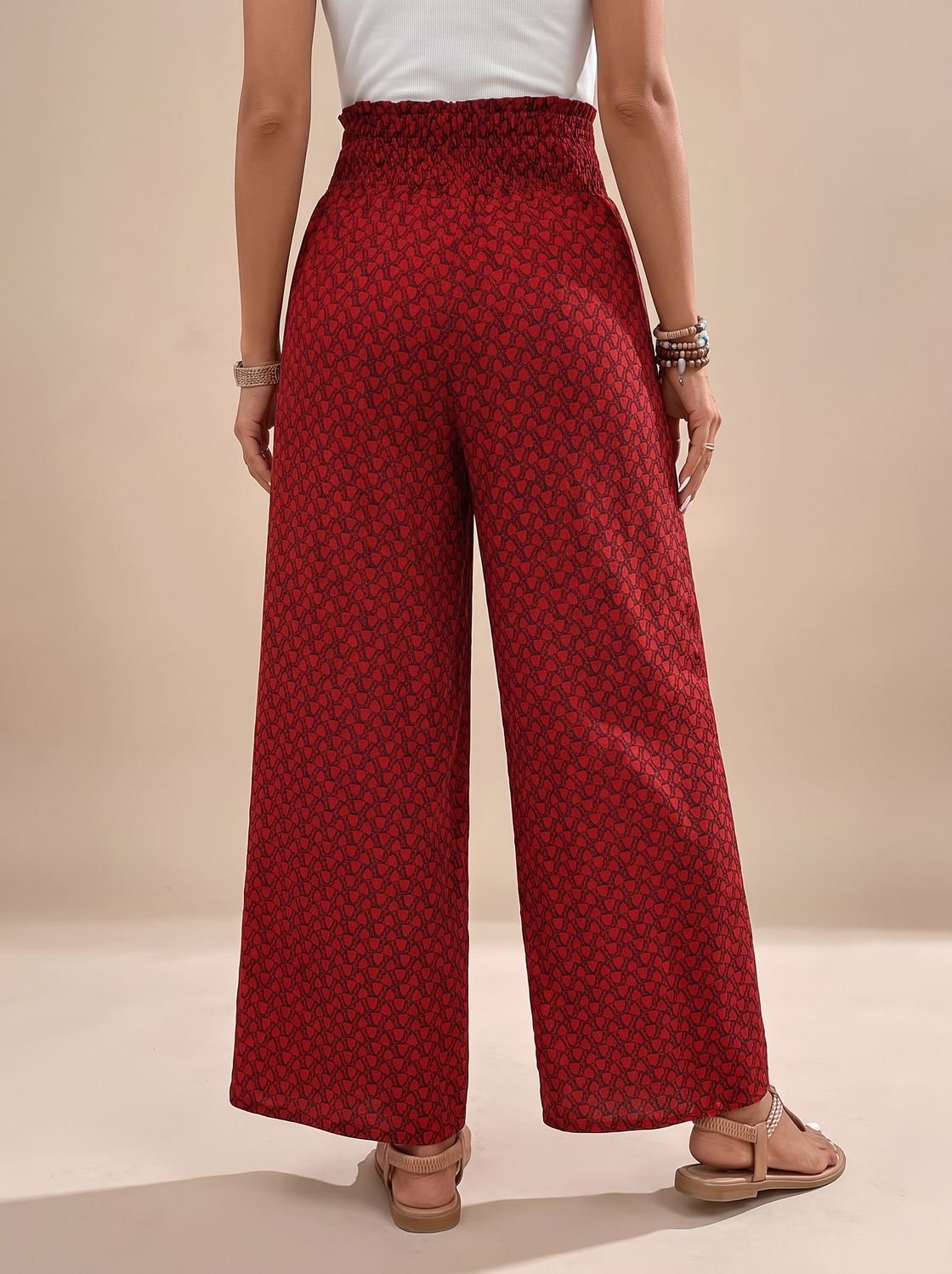 Women's High-Waist Patterned Wide-Leg Palazzo Pants