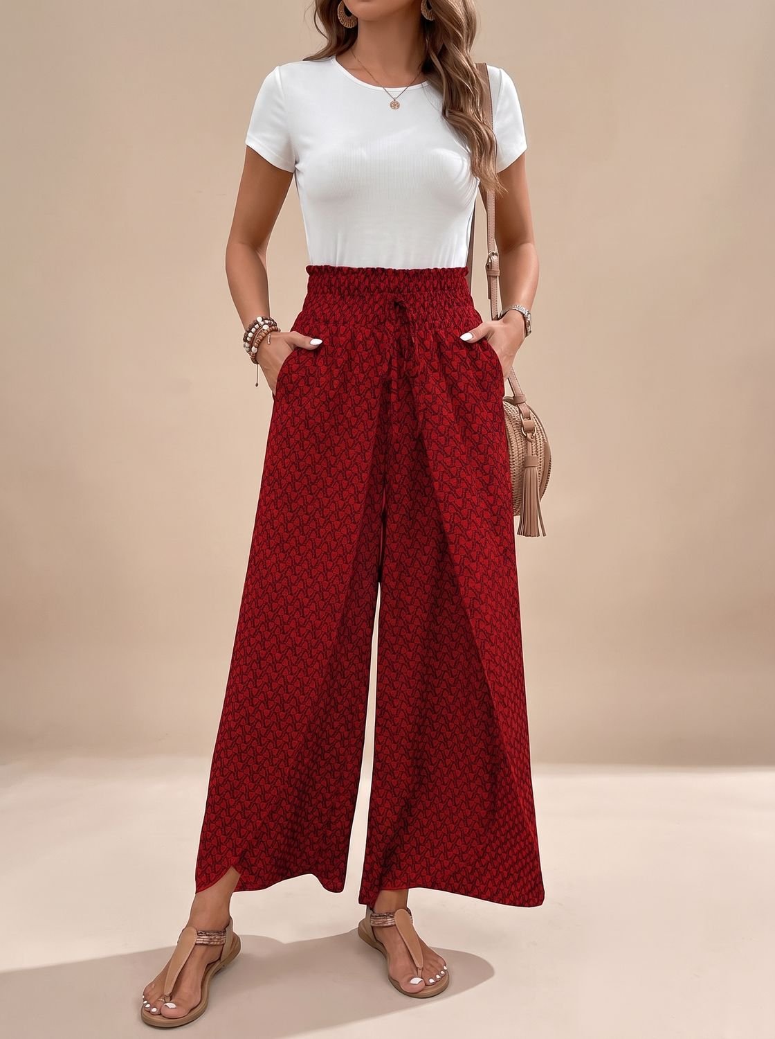Women's High-Waist Patterned Wide-Leg Palazzo Pants