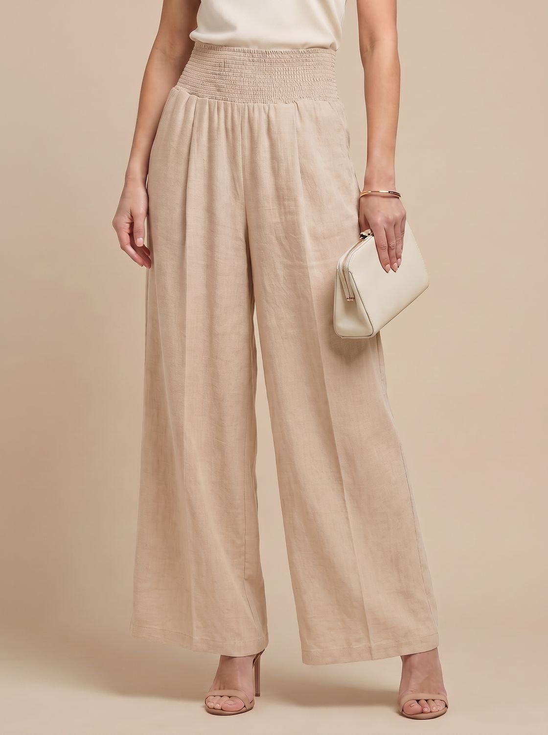 Women's High-Waist Pleated Wide-Leg Linen Trousers