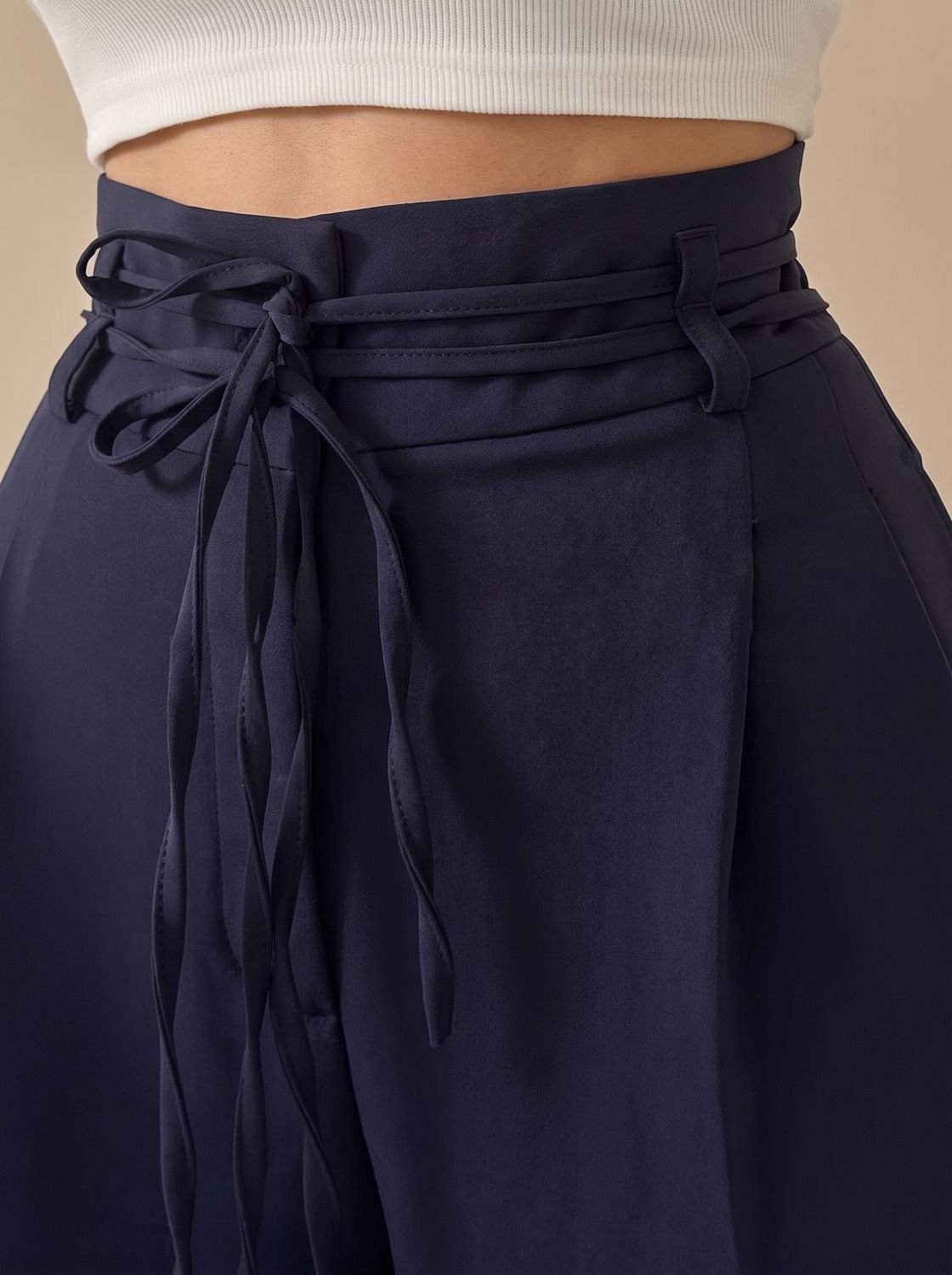 Women's High-Waist Wide-Leg Drawstring Palazzo Trousers