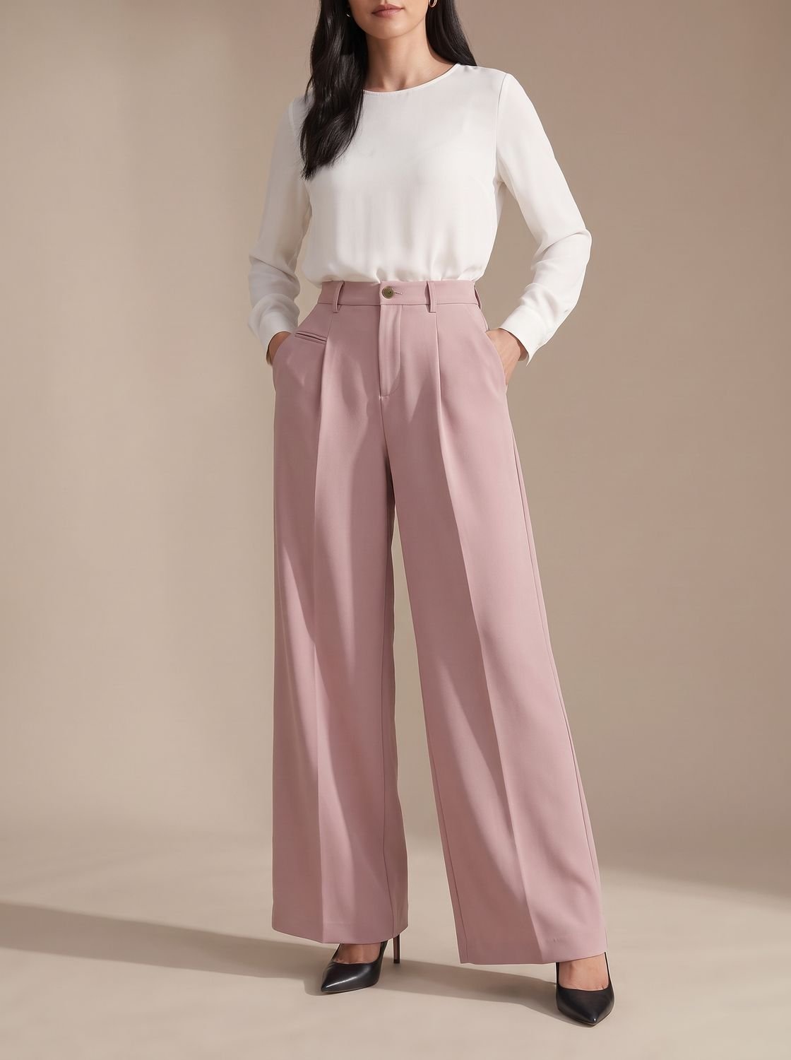 Women's High-Waist Wide-Leg Pleated Palazzo Trousers - Pink
