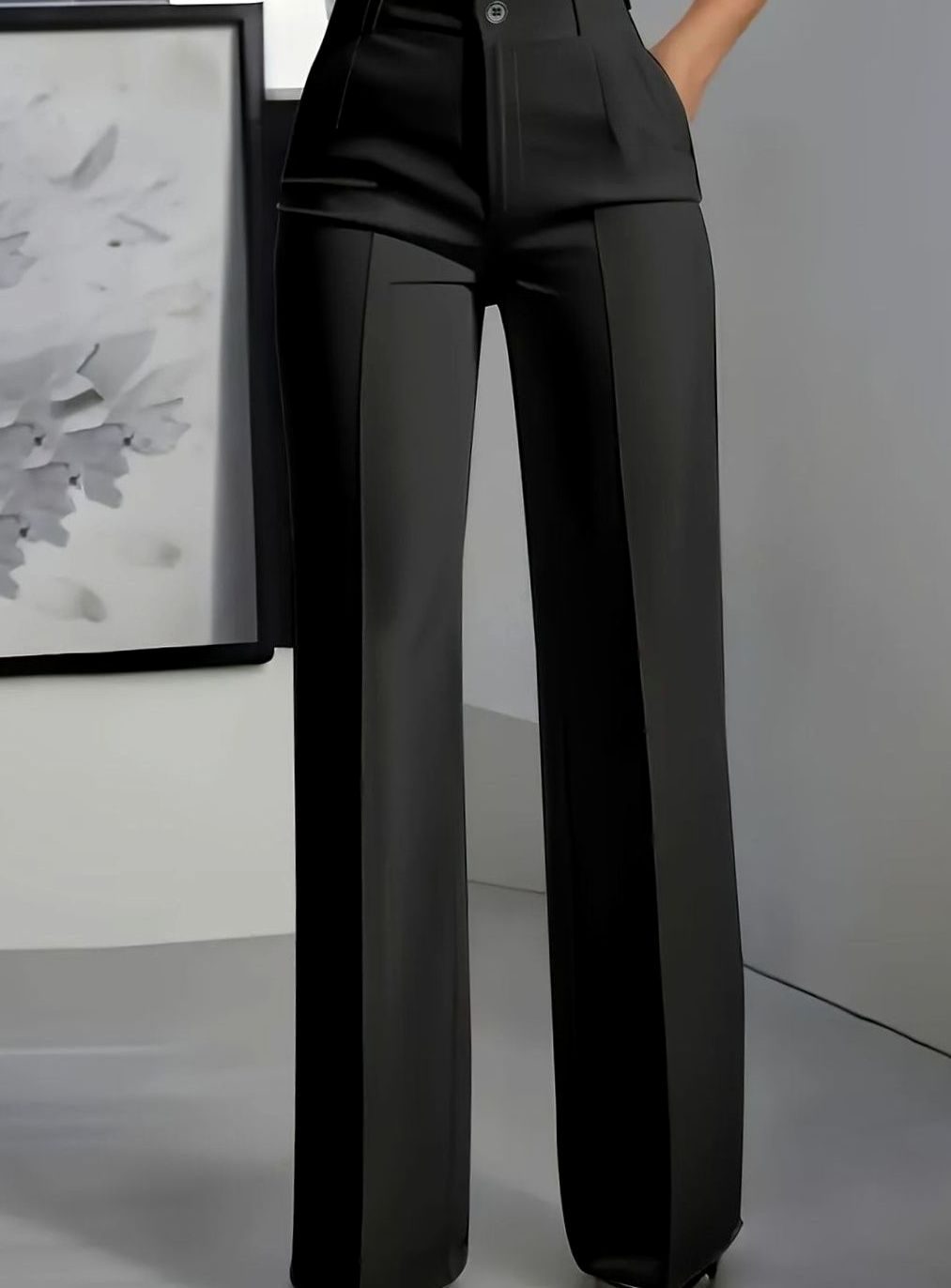 Women's High-Waist Wide-Leg Tailored Suit Trousers - Black