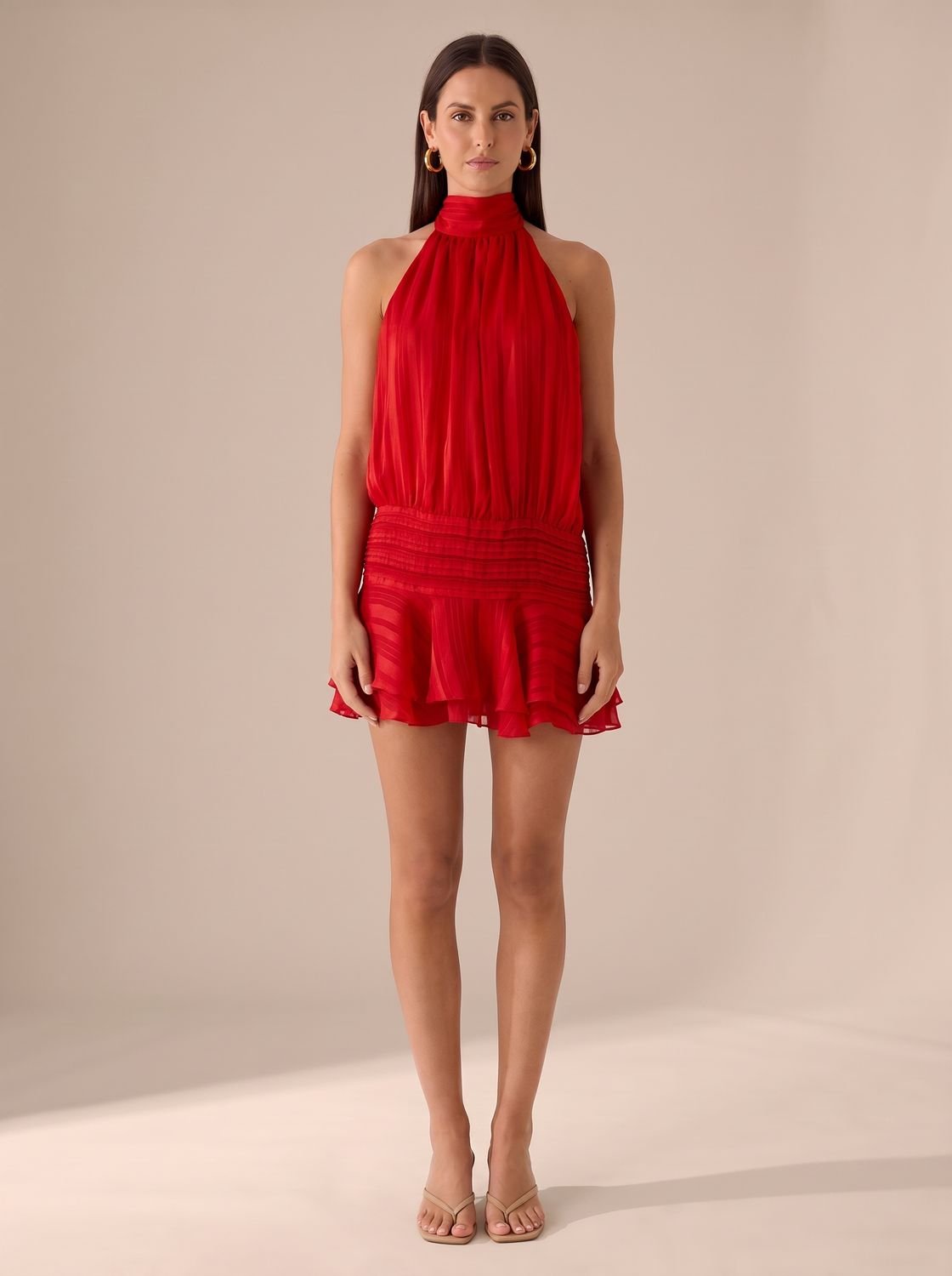 Women's Karla Backless Halter-Neck Chiffon Ruffle Mini Dress
