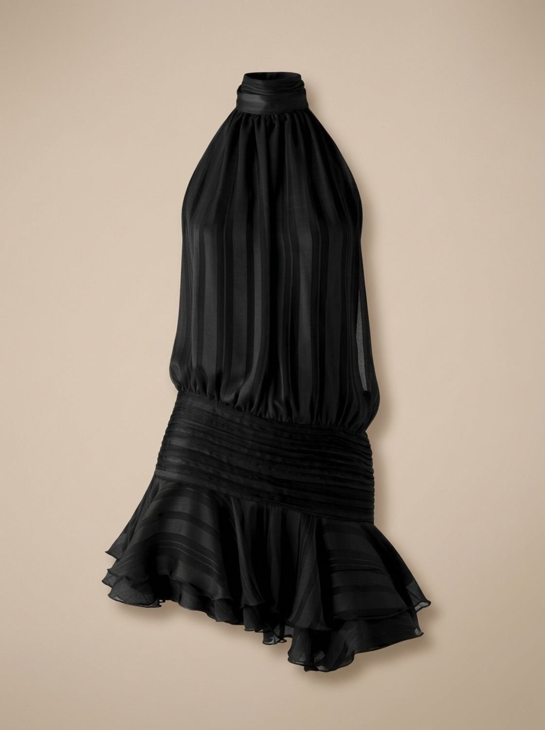 Women's Karla Backless Halter-Neck Chiffon Ruffle Mini Dress - Black