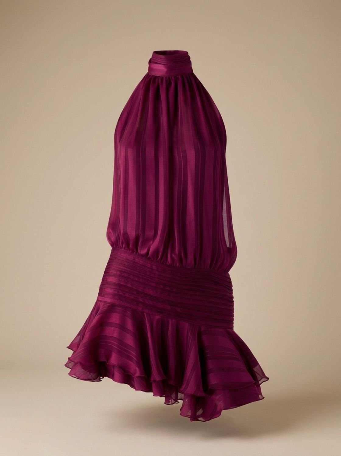 Women's Karla Backless Halter-Neck Chiffon Ruffle Mini Dress - Plum