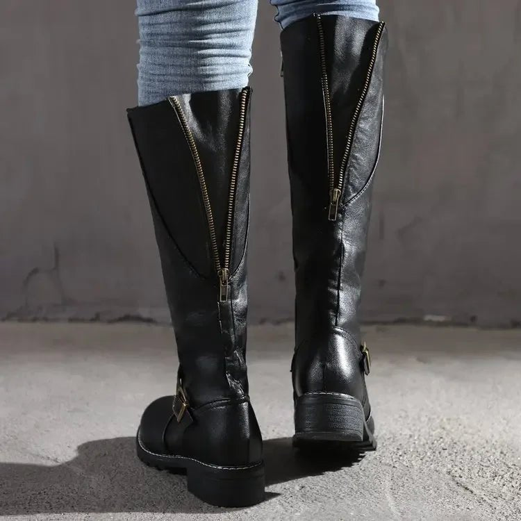 Women's Knee-High Leather Zipper Riding Boots