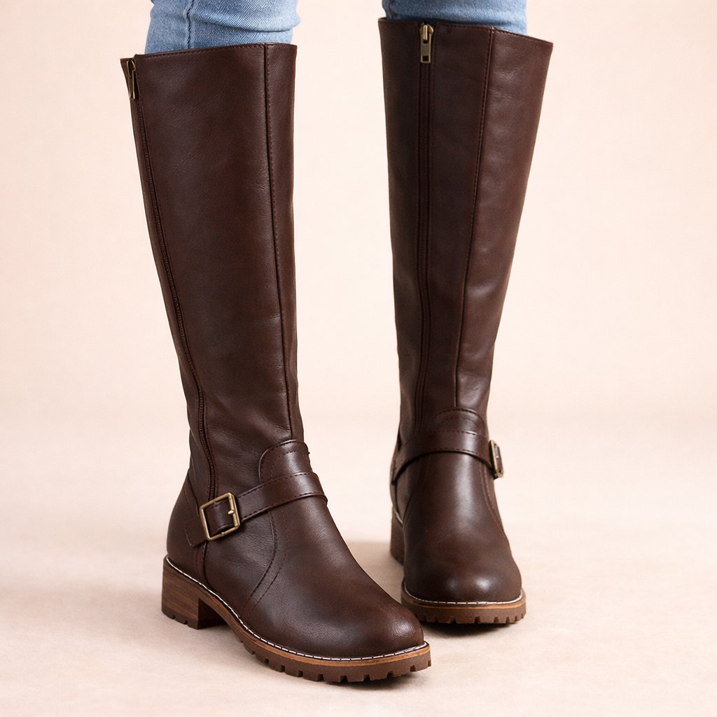 Women's Knee-High Leather Zipper Riding Boots