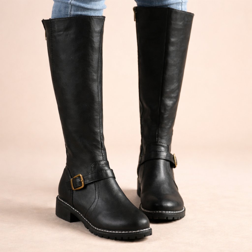 Women's Knee-High Leather Zipper Riding Boots