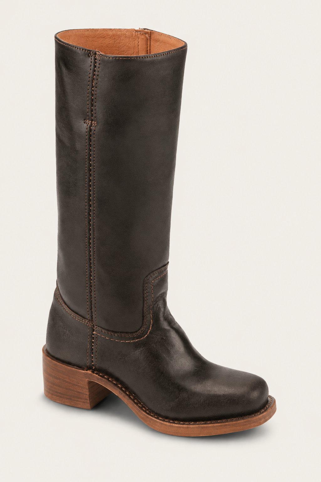 Women's Knee-High Slim-Fit Leather-Look Stacked-Heel Boots