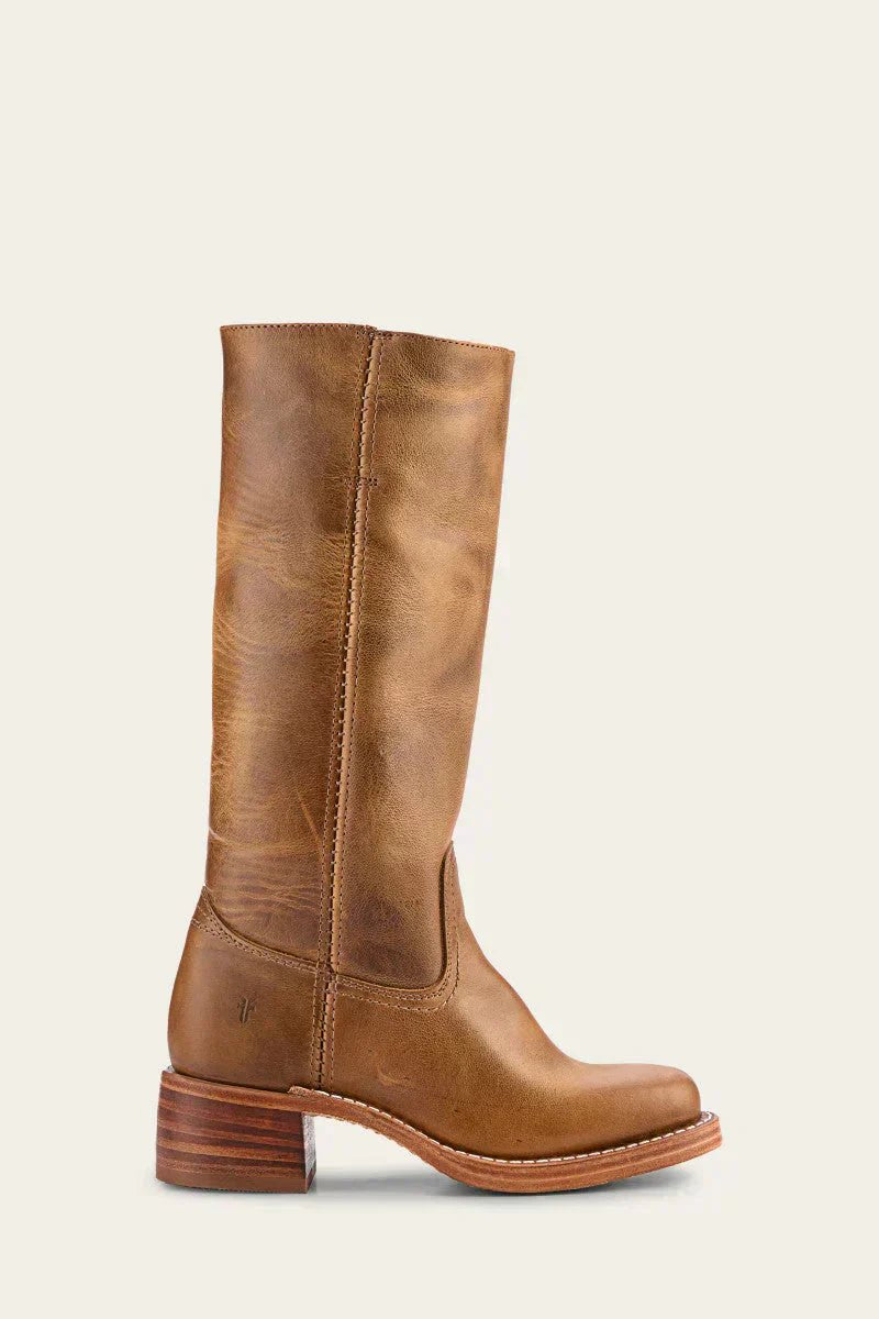 Women's Knee-High Slim-Fit Leather-Look Stacked-Heel Boots