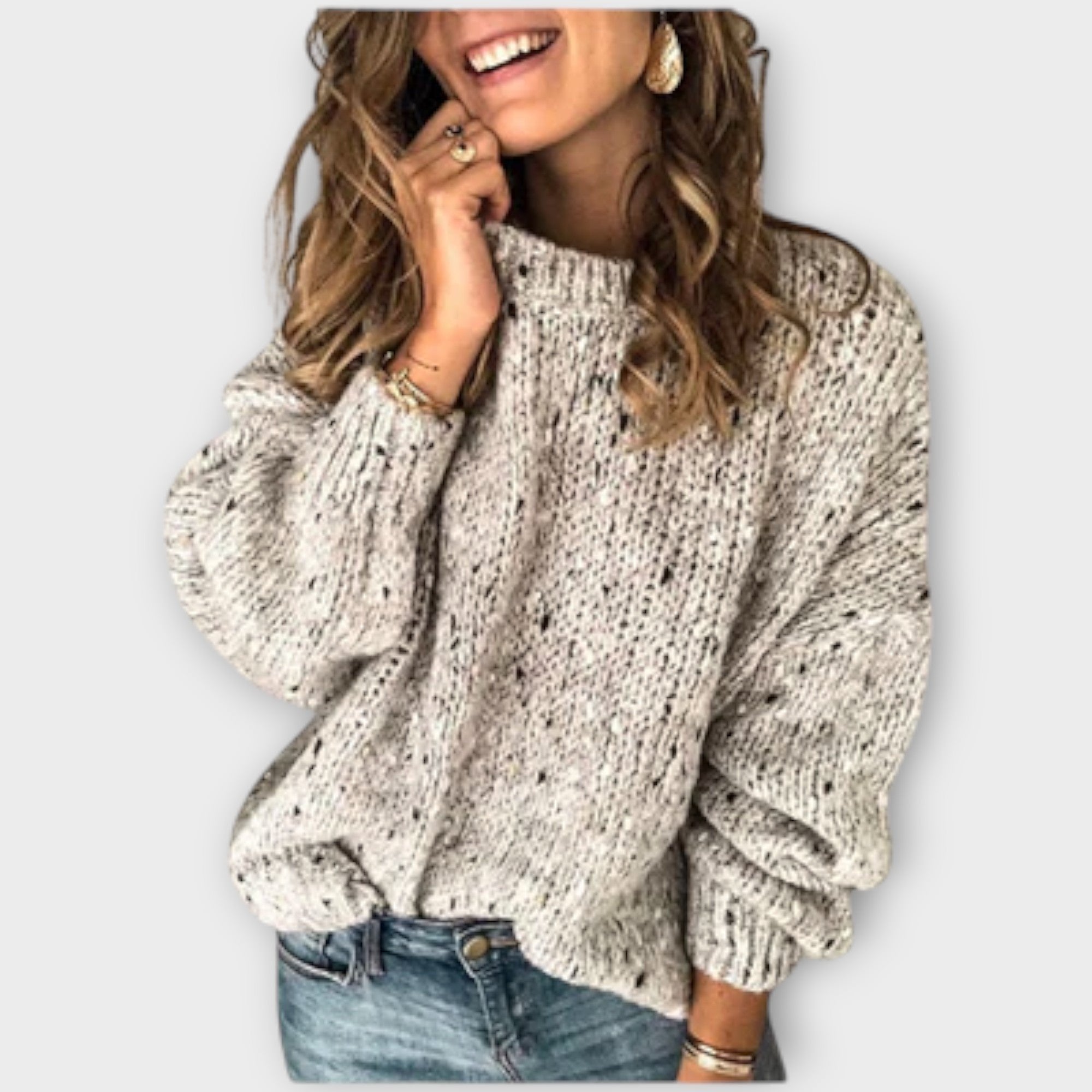 Women's Knit Sweater Chunky Textured Long Sleeve Relaxed Fit - Beige