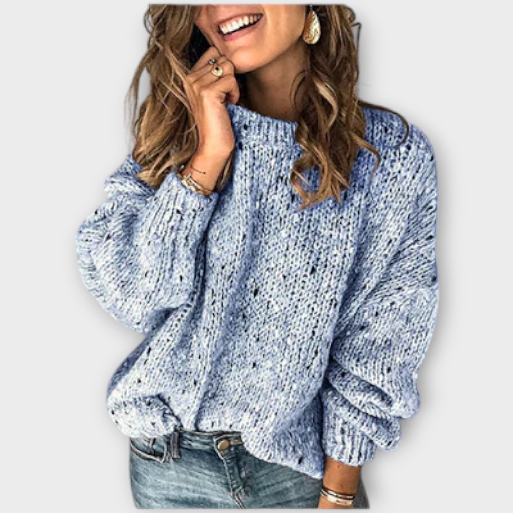 Women's Knit Sweater Chunky Textured Long Sleeve Relaxed Fit - Blue