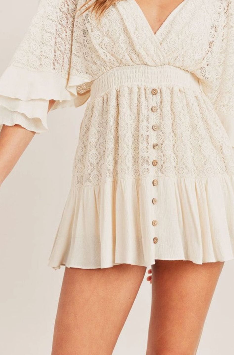 Women's Lace Bell-Sleeve V-Neck Mini Dress