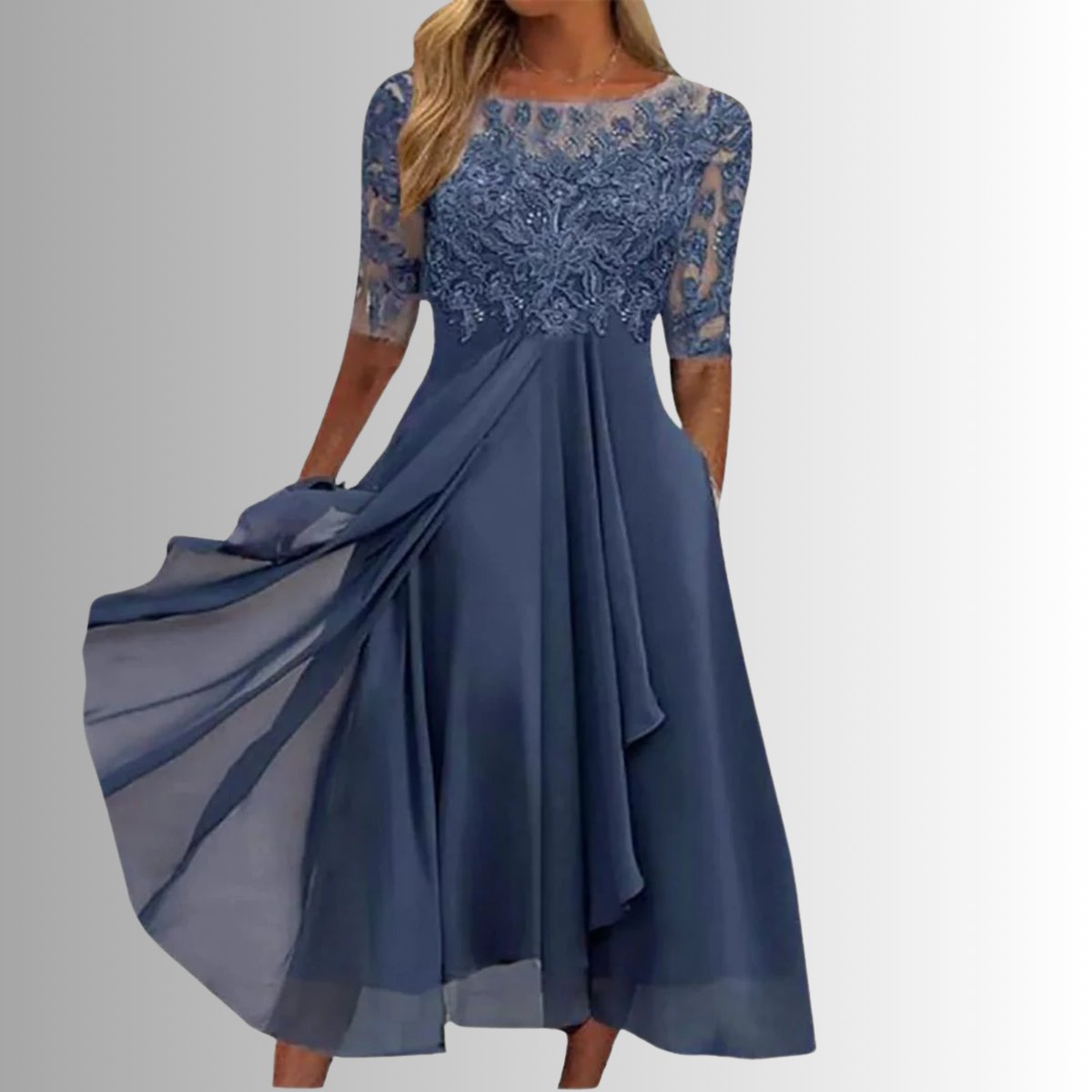 Women's Lace Bodice Chiffon Formal & Evening Dress Midi - Blue