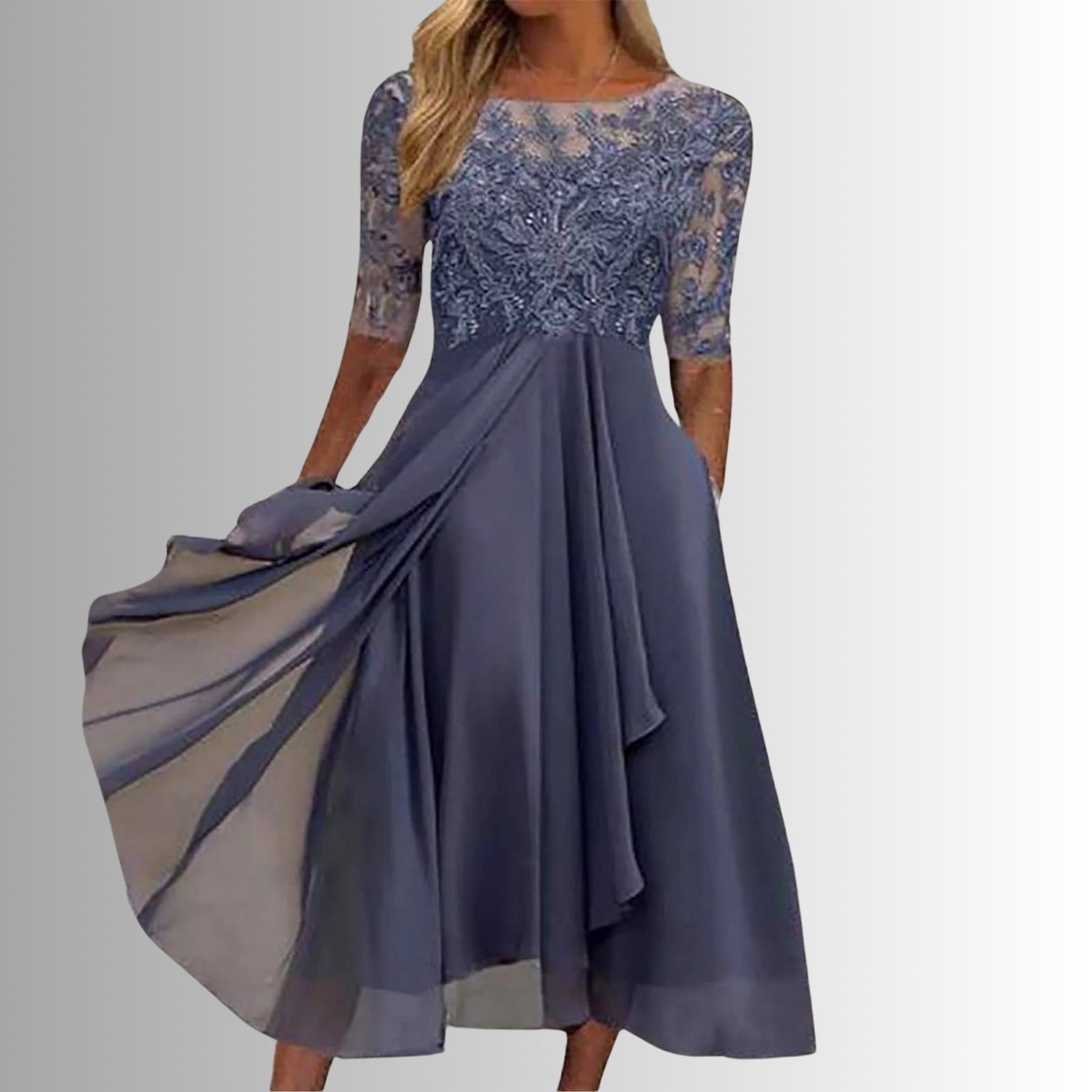 Women's Lace Bodice Chiffon Formal & Evening Dress Midi - Purple