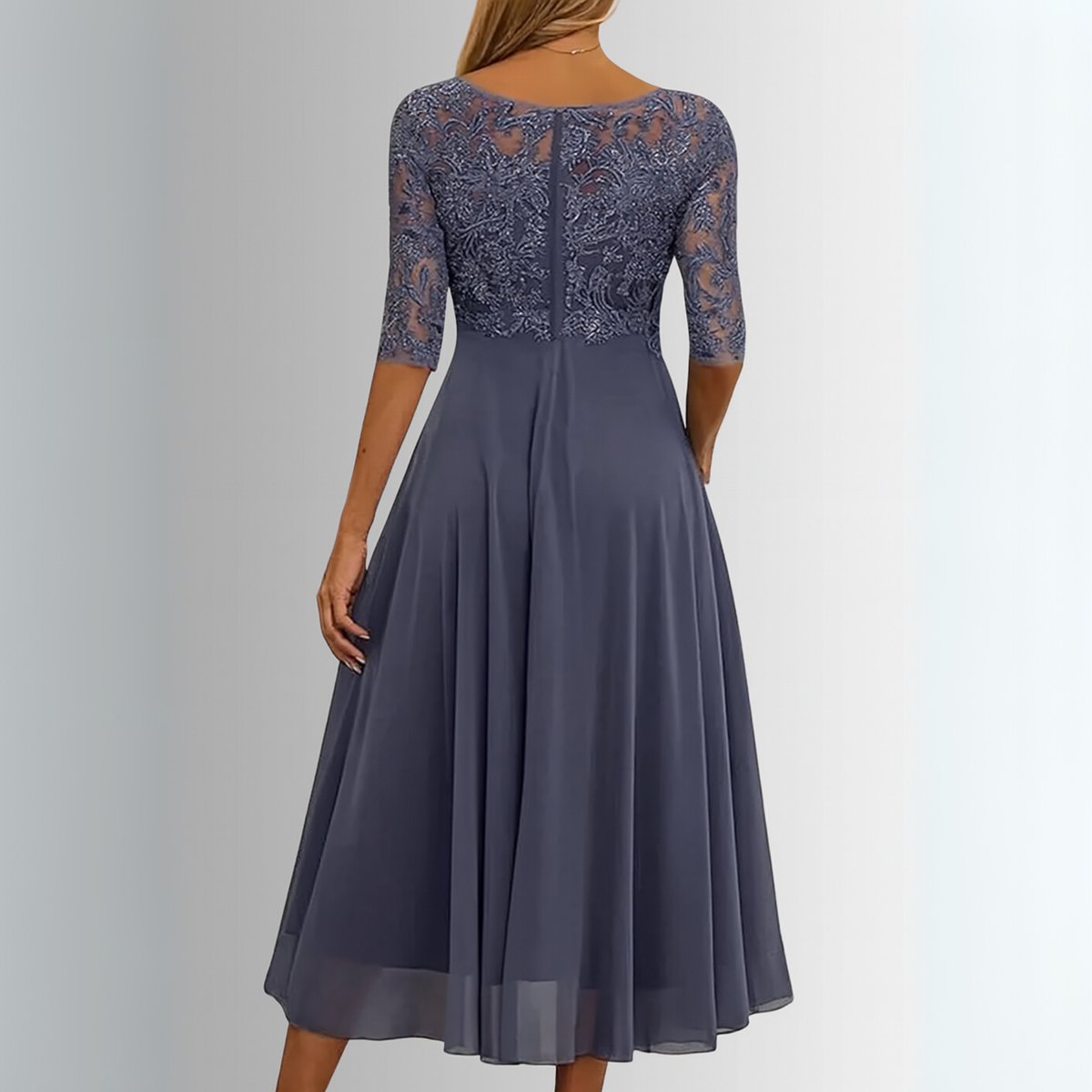 Women's Lace Bodice Chiffon Formal & Evening Dress Midi