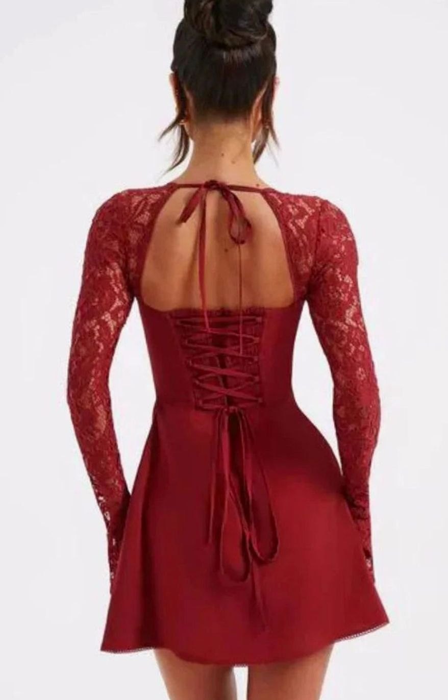 Women's Lace Long-Sleeve Open-Back Short Cocktail Dress II