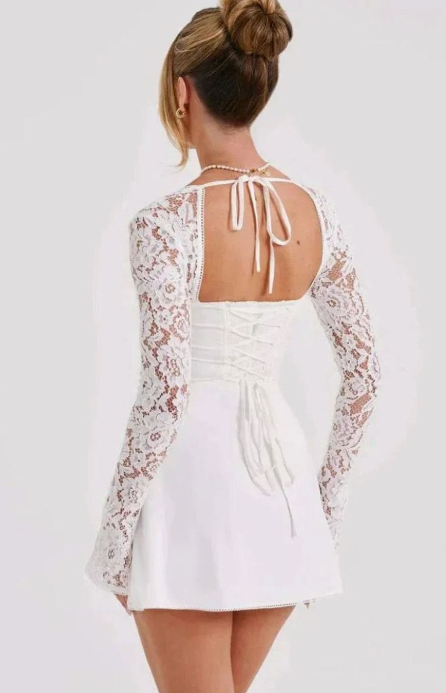 Women's Lace Long-Sleeve Open-Back Short Cocktail Dress II
