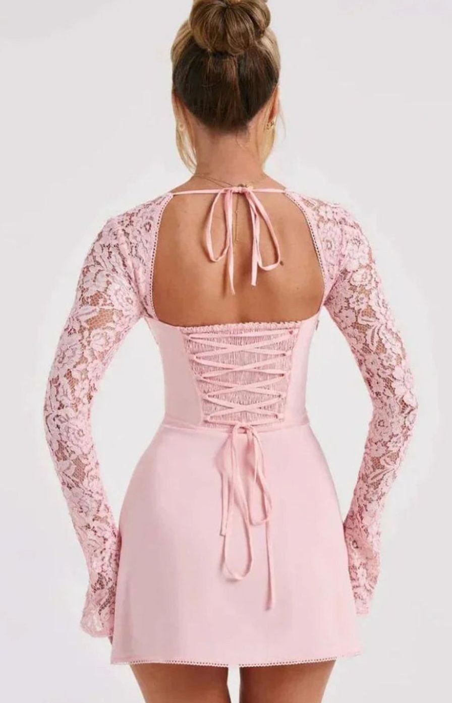 Women's Lace Long-Sleeve Open-Back Short Cocktail Dress II