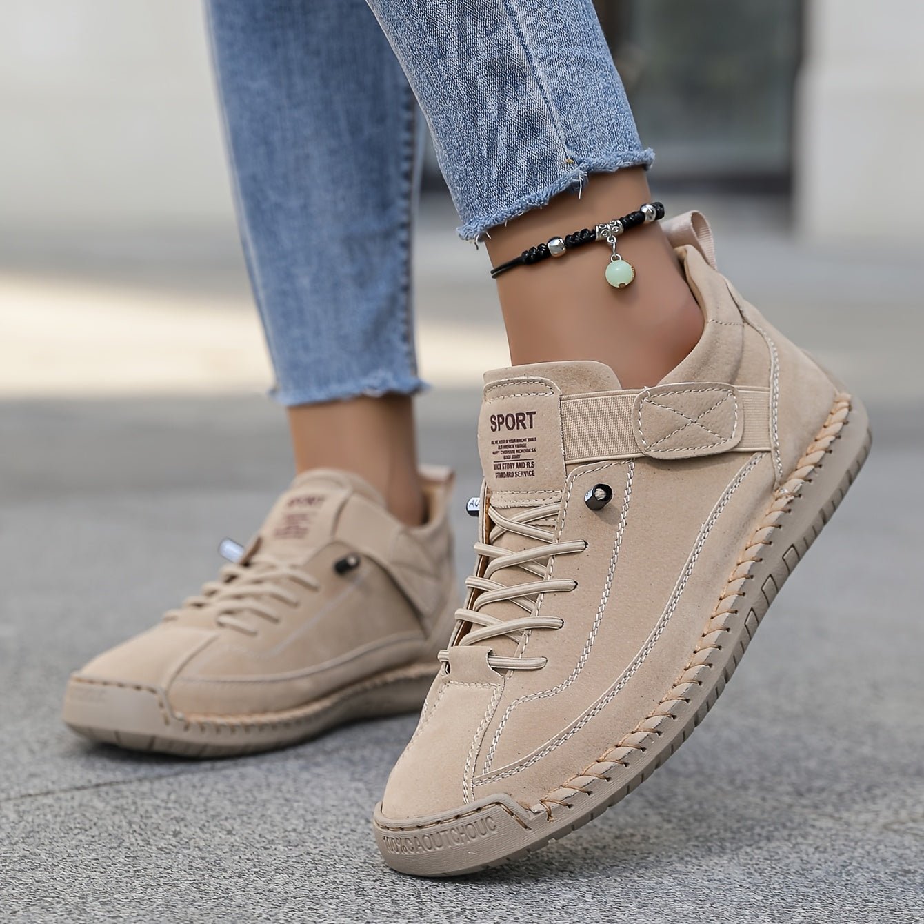 Women's Lace-Up Ankle Boots Casual - Beige