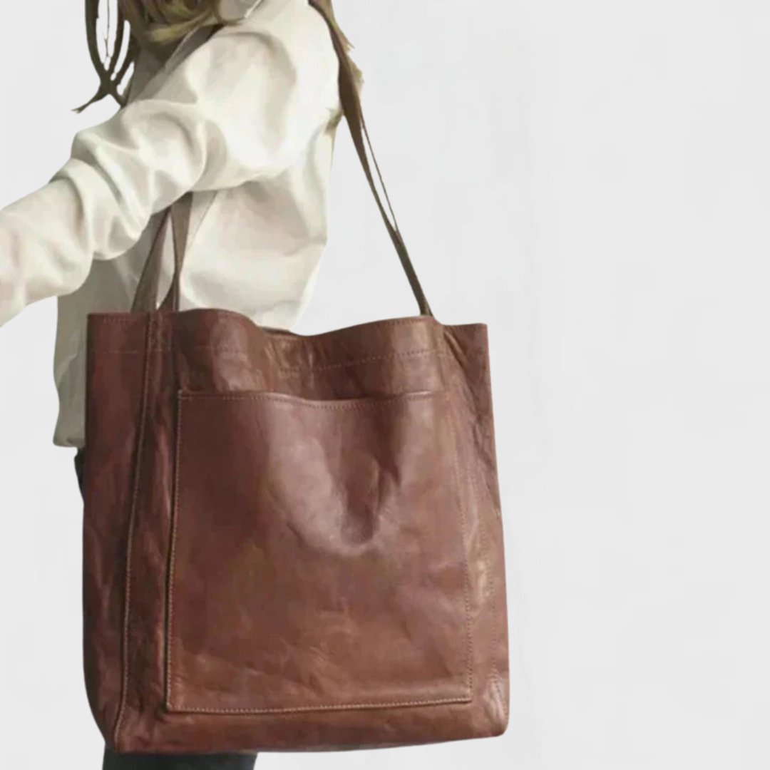 Women's Large Everyday Leather Tote Bags Structured Shoulder Bag - Coffee