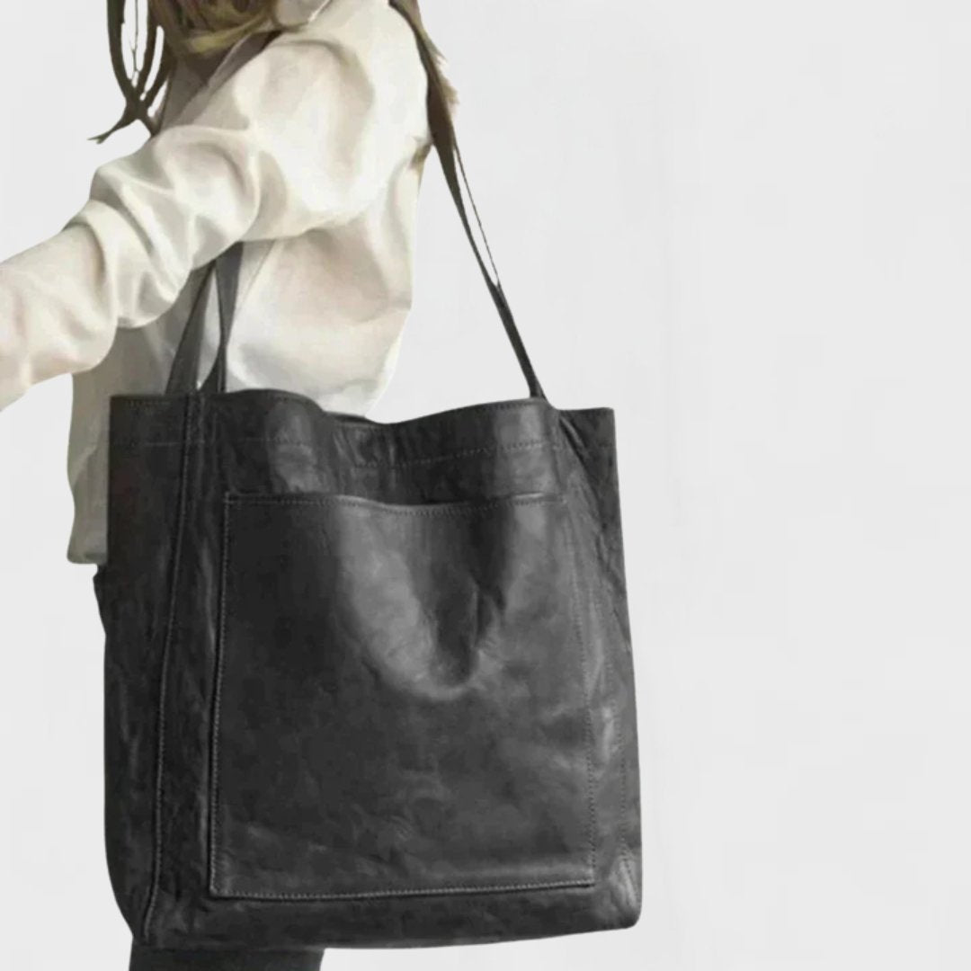 Women's Large Everyday Leather Tote Bags Structured Shoulder Bag - Black
