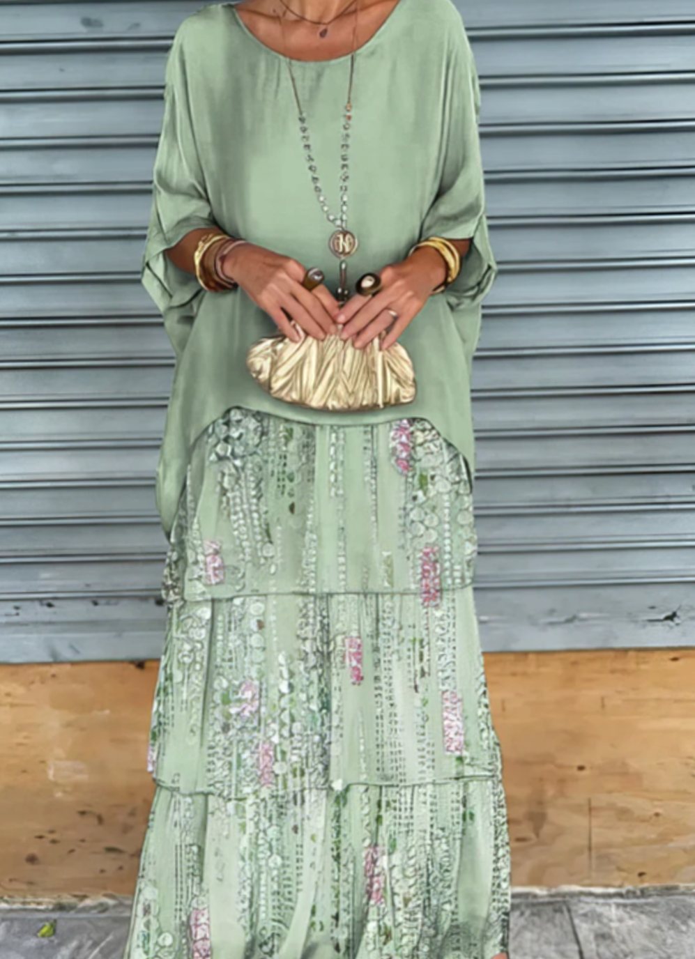 Women's Layered Chiffon Flowing Maxi Wedding Guest Dress, Olive Green - Soft Sage