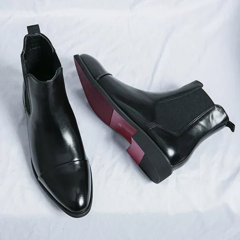 Women's Leather Chelsea Ankle Boots Pointed-Toe Slip-On