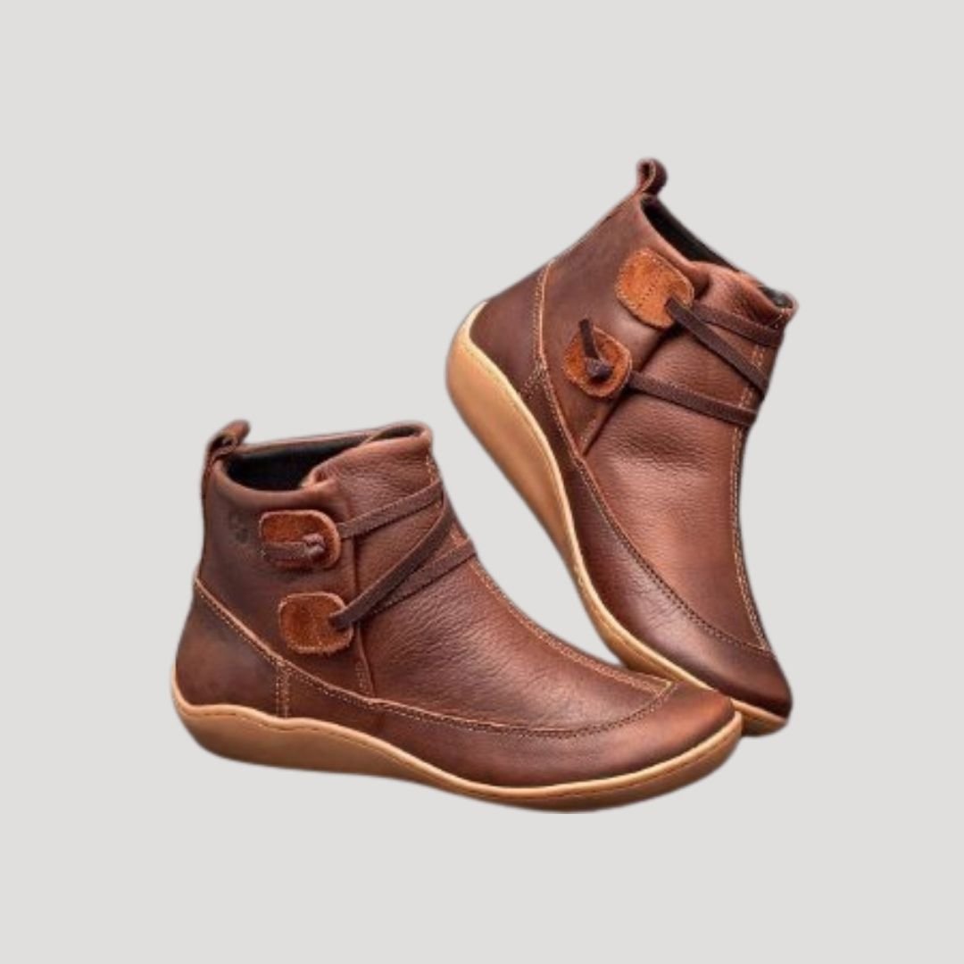 Women's Leather Double-Strap Ankle Boots - Brown