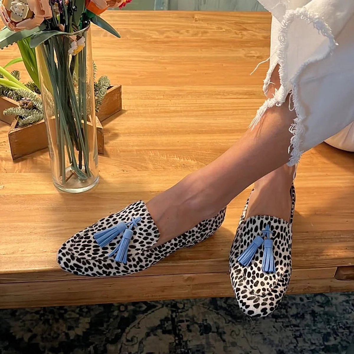 Women's Leopard Print Tassel Slip-On Loafers - Khaki
