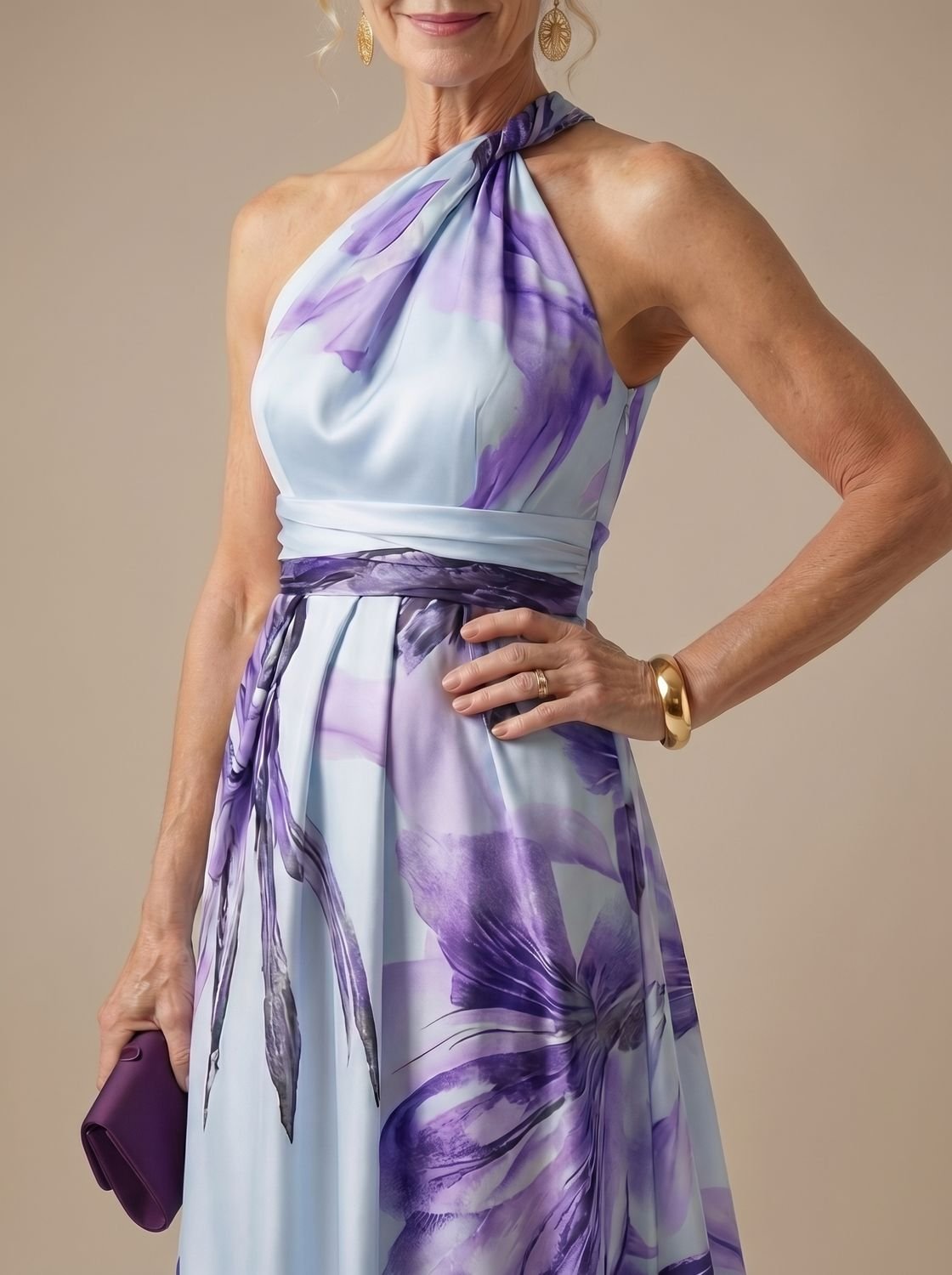 Women's Light Floral Halter-Neck Maxi Dress