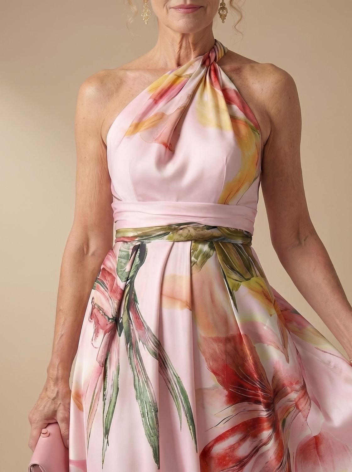 Women's Light Floral Halter-Neck Maxi Dress