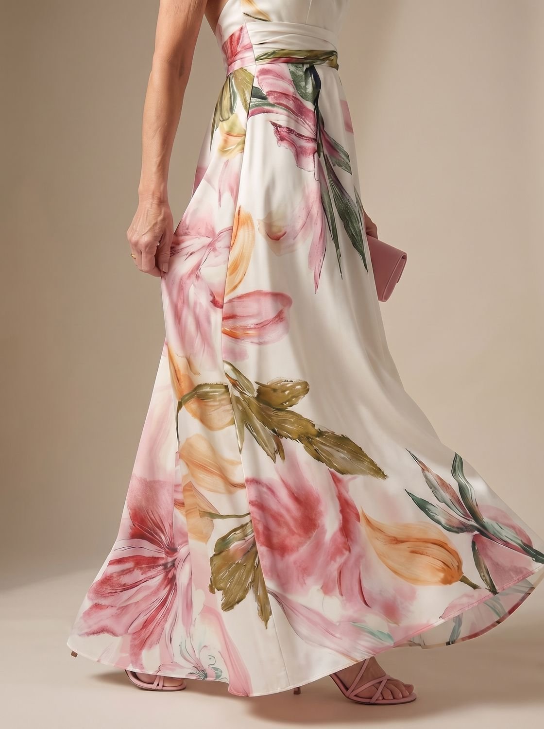 Women's Light Floral Halter-Neck Maxi Dress