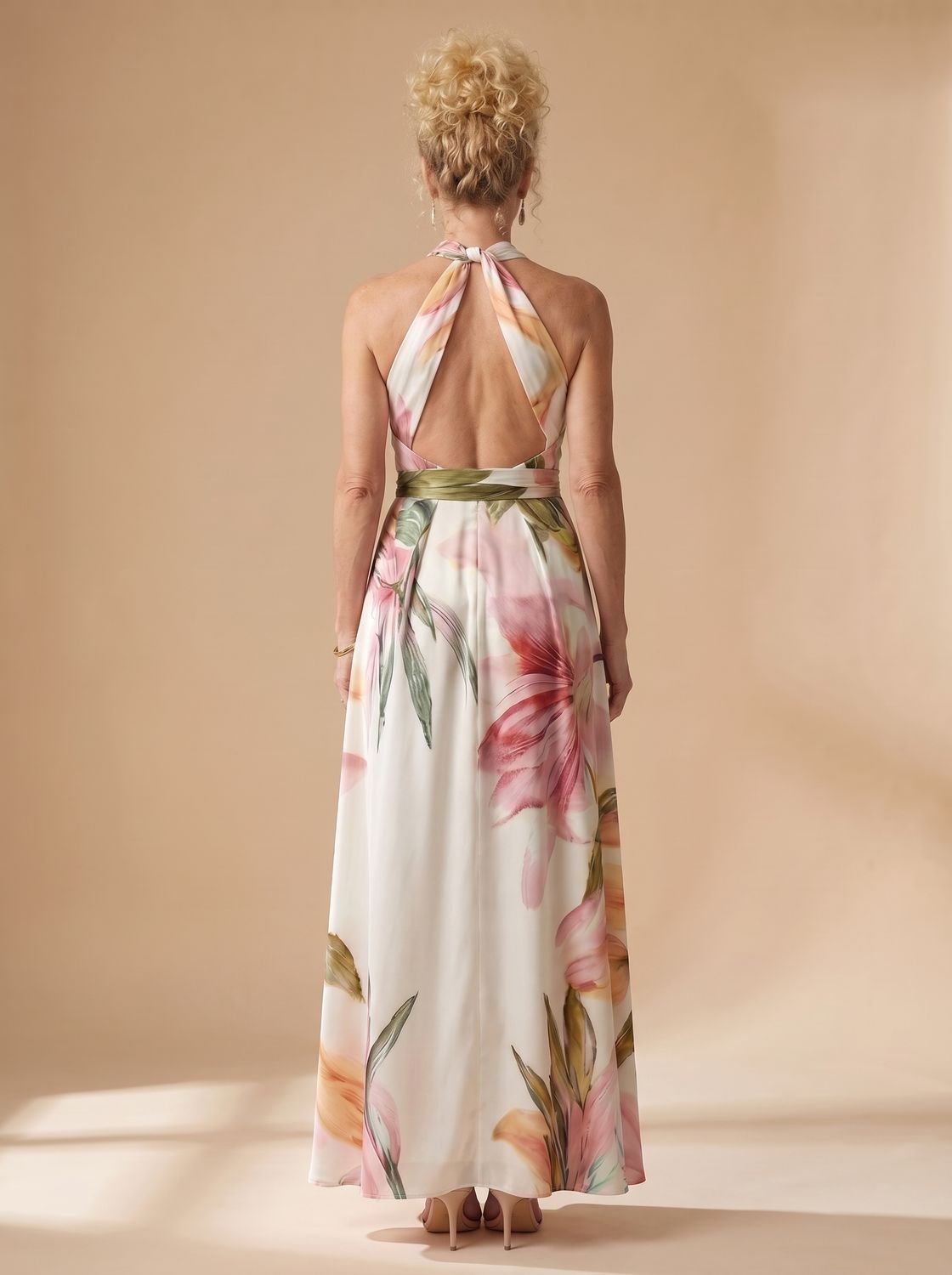 Women's Light Floral Halter-Neck Maxi Dress