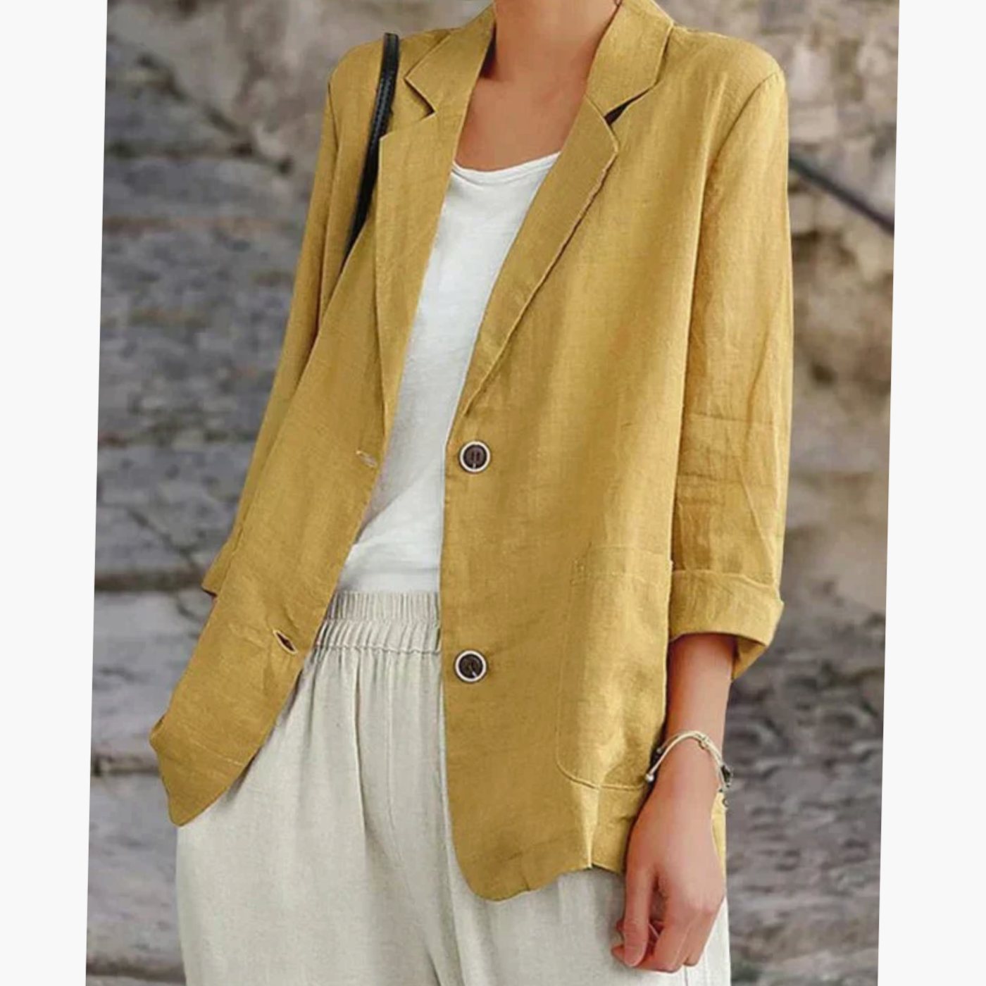 Women's Lightweight Linen-Look Two-Button Tailored Blazer - Yellow