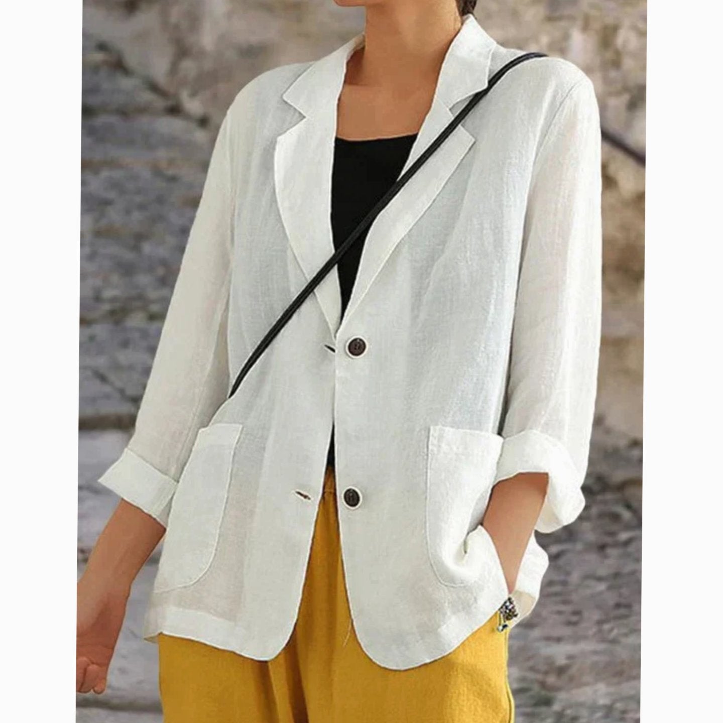 Women's Lightweight Linen-Look Two-Button Tailored Blazer - White